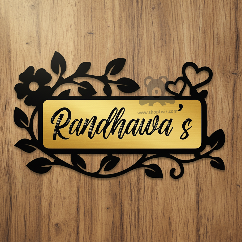 ShopTwiz Rectangle Wood Black Design And Wood Name Plate for House and Office