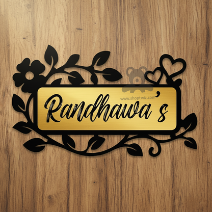 ShopTwiz Rectangle Wood Black Design And Wood Name Plate for House and Office
