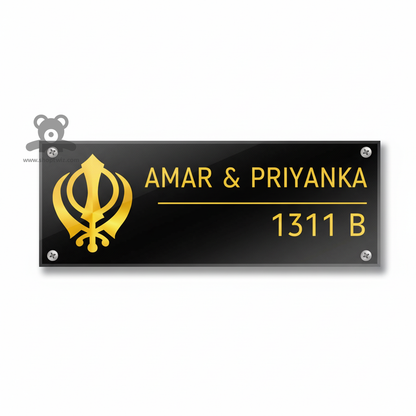 ShopTwiz Rectangle Black Acrylic Golden Letter Sikh Name Plate for House and Office