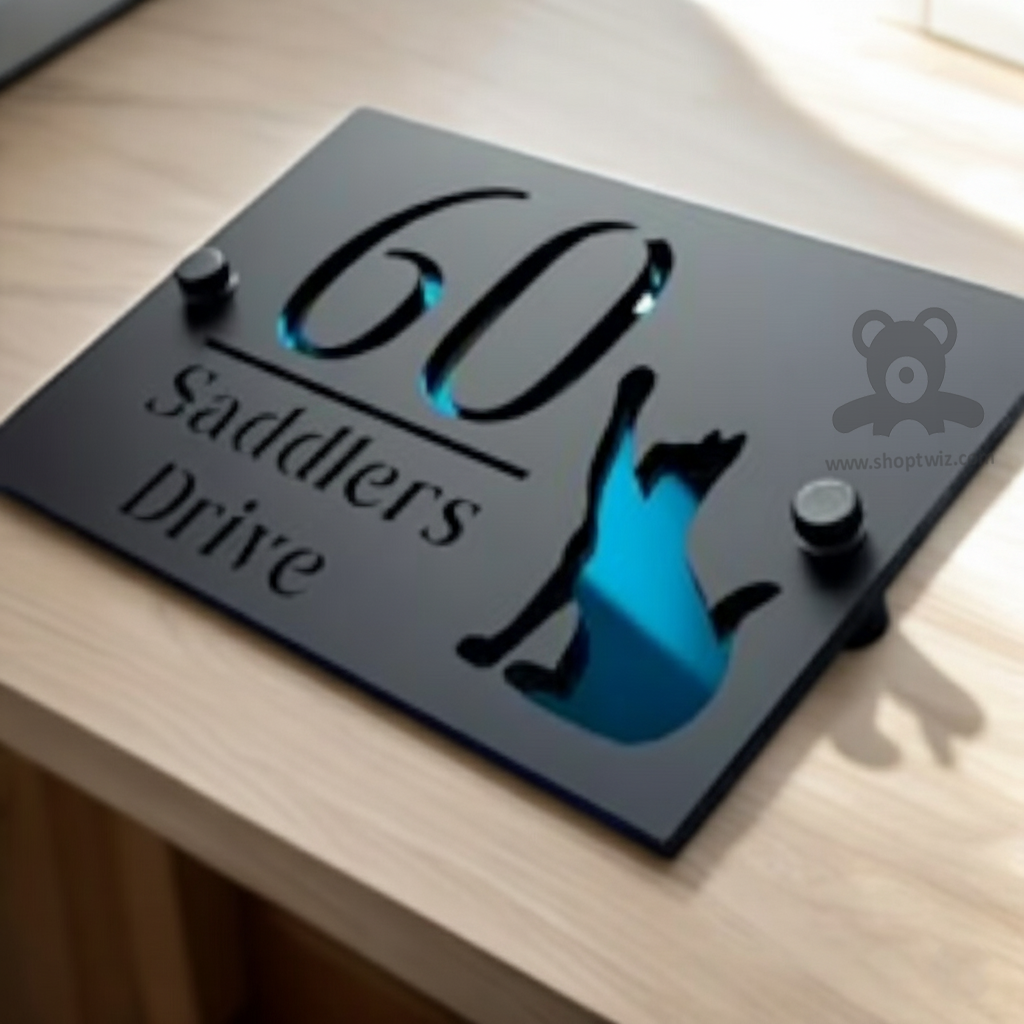 ShopTwiz Square Black Acrylic And Letter Blue Name Plate for House and Office