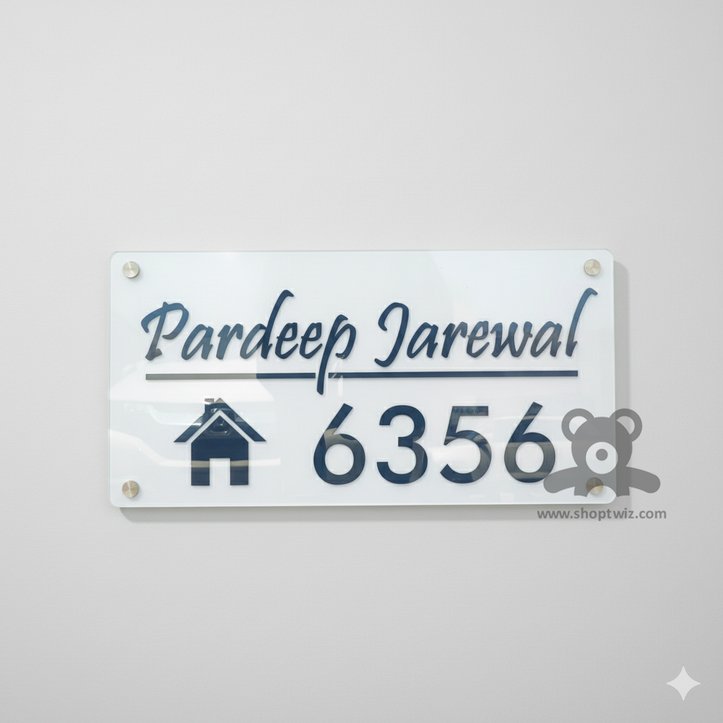 ShopTwiz Rectangle White Black Letter and House Name Plate for House and Office