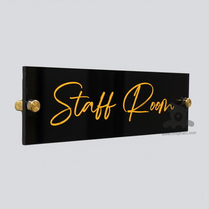 ShopTwiz Rectangle Black Golden Letter Name Plate for House and Office