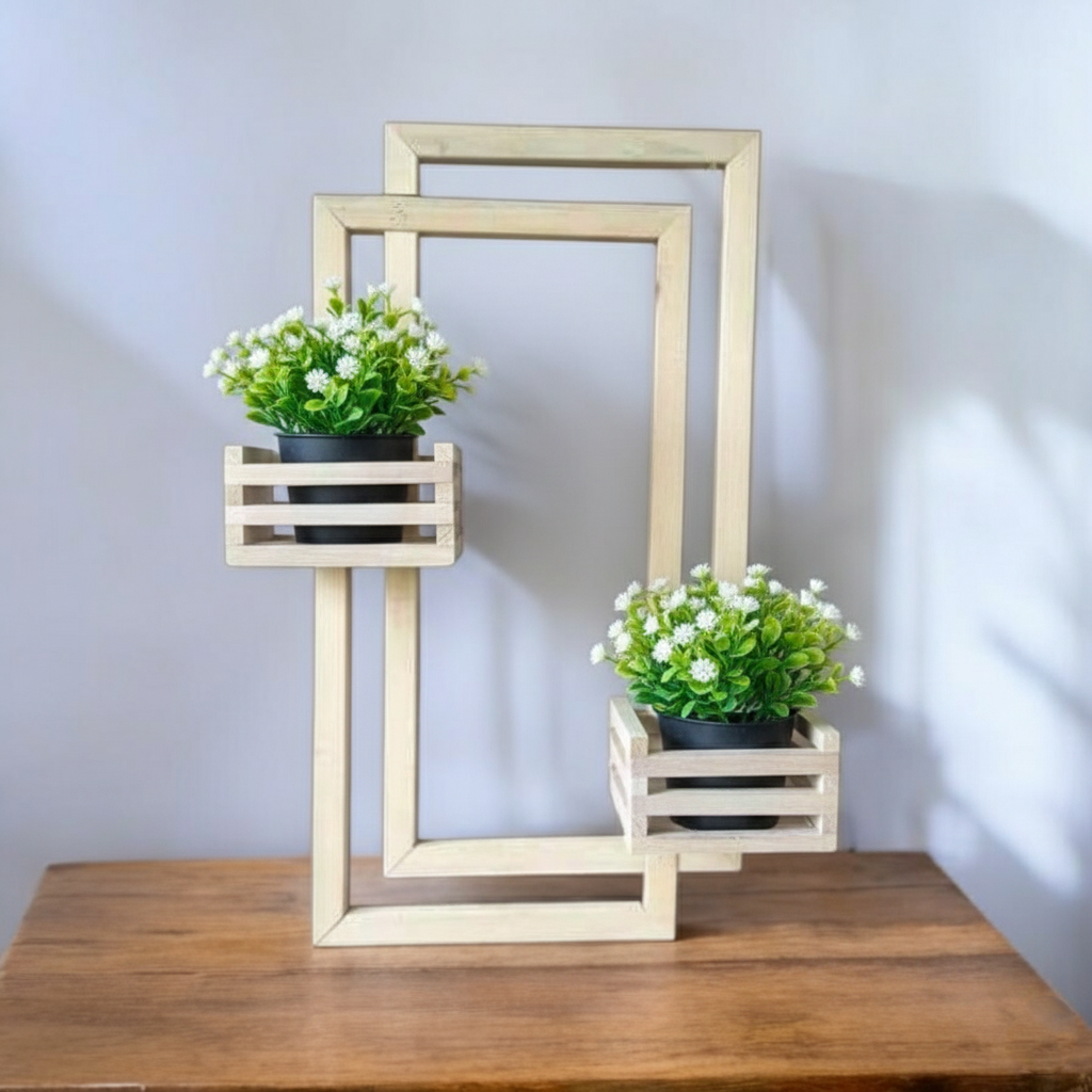 ShopTwiz Wooden Rectangle Design Pot Stand