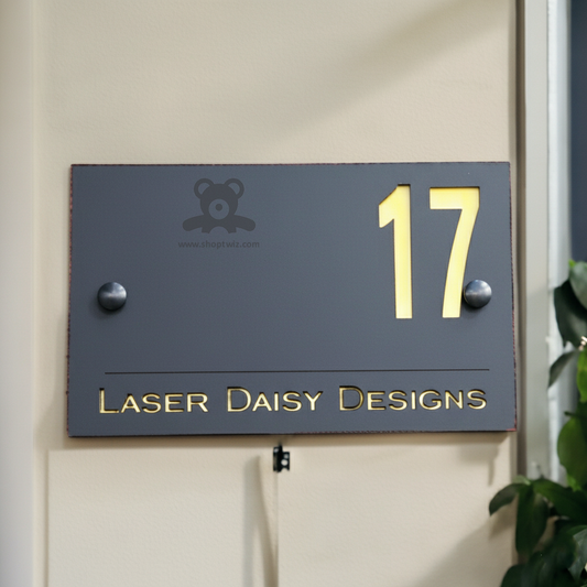 ShopTwiz Rectangle Black Golden Letter Name Plate for House and Office