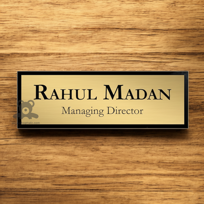 ShopTwiz Rectangle Black Golden and Black Letter Name Plate for House and Office
