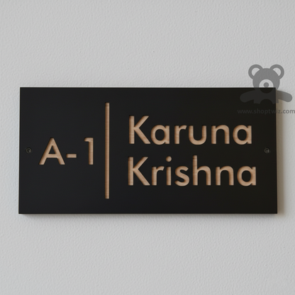 ShopTwiz Rectangle Black Golden Letter Name Plate for House and Office