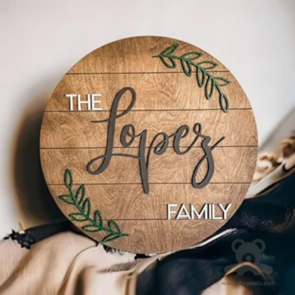 ShopTwiz Circle Wood White And Black Letter Green Design Name Plate for House and Office