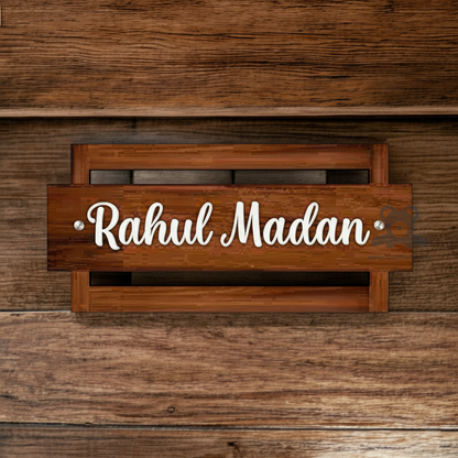 ShopTwiz Rectangle Wood Design with White Letter Name Plate for House and Office