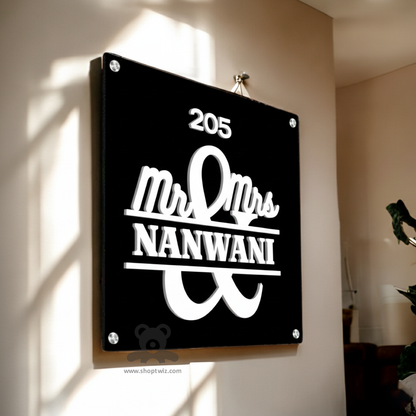 ShopTwiz Square Black Acrylic White Letter Name Plate for House and Office