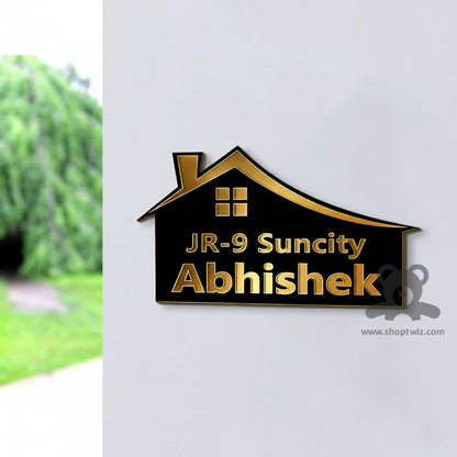 ShopTwiz Rectangle House Black Golden Letter Design Name Plate for House and Office