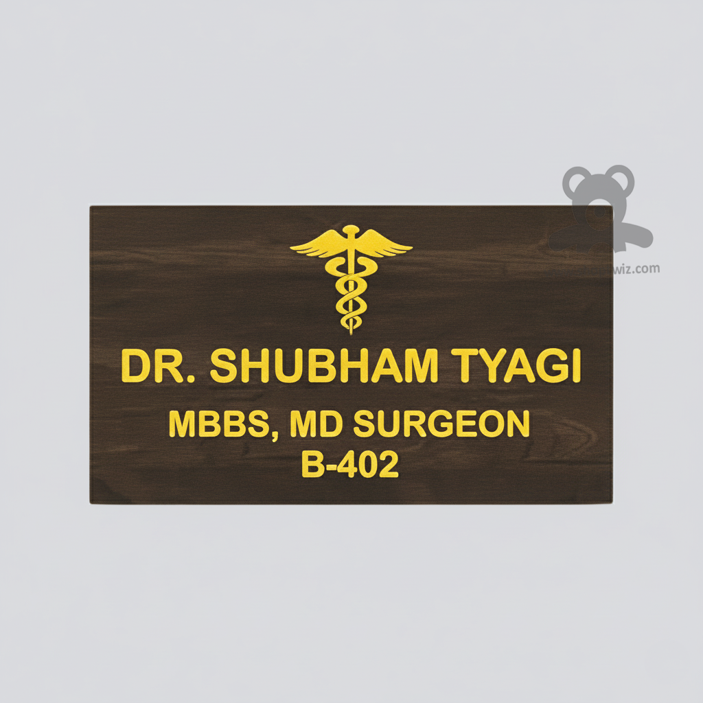 ShopTwiz Rectangle Wood Golden Letter And Design Name Plate for House and Office