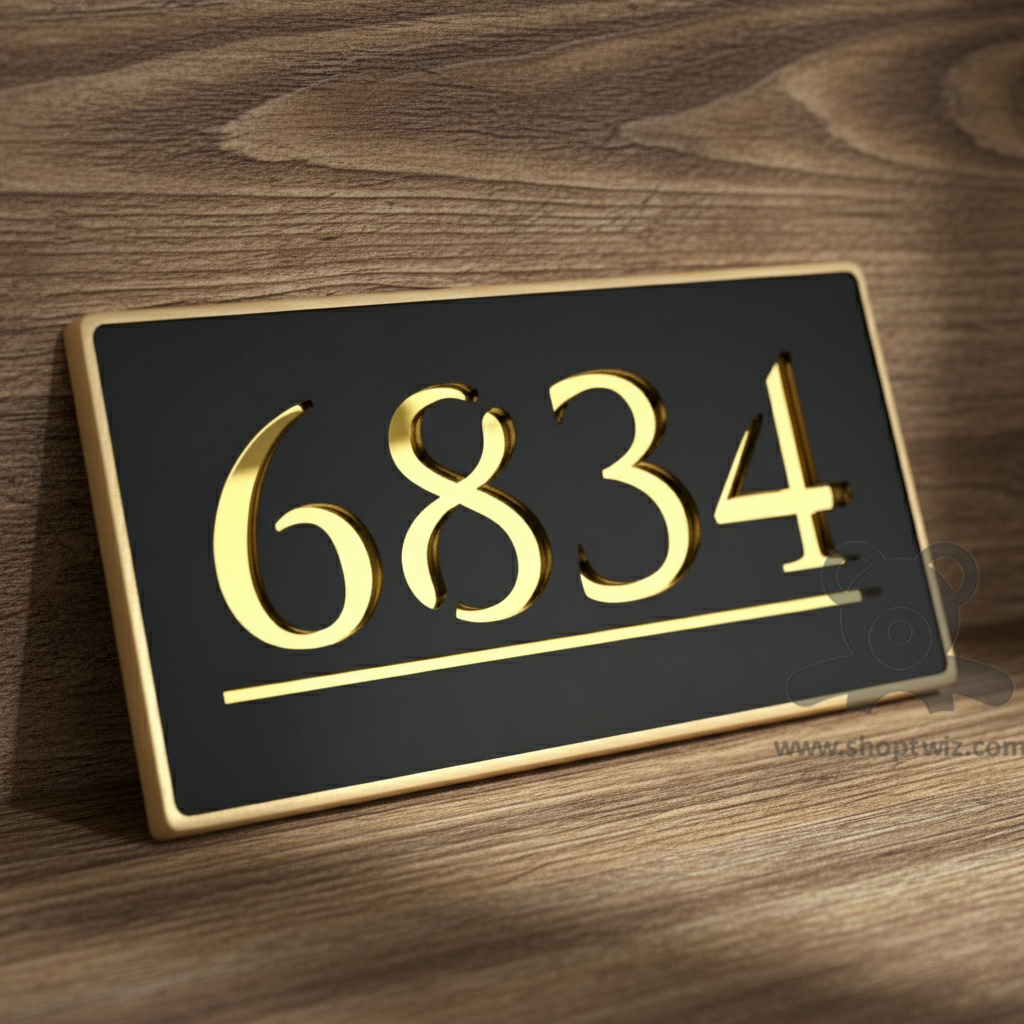 ShopTwiz Rectangle Golden and Black Acrylic Name Plate for House and Office