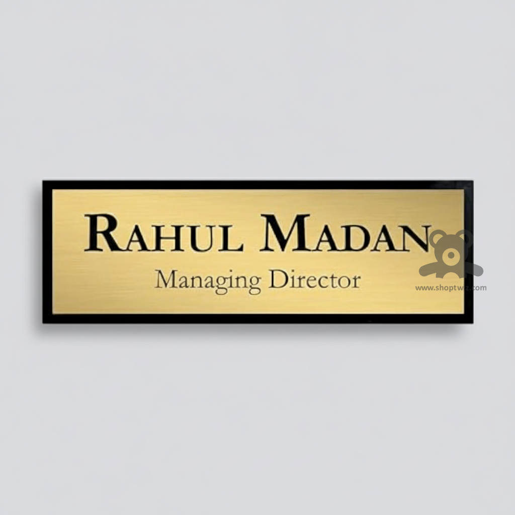 ShopTwiz Rectangle Black Golden and Black Letter Name Plate for House and Office