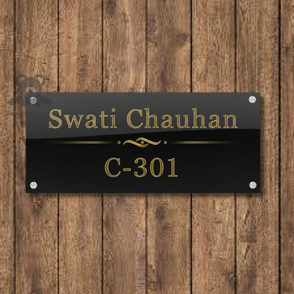 ShopTwiz Rectangle Black Acrylic Golden Letter Name Plate for House and Office