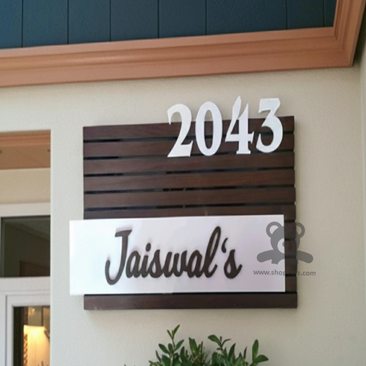 ShopTwiz Square Wood White Letter Name Plate for House and Office