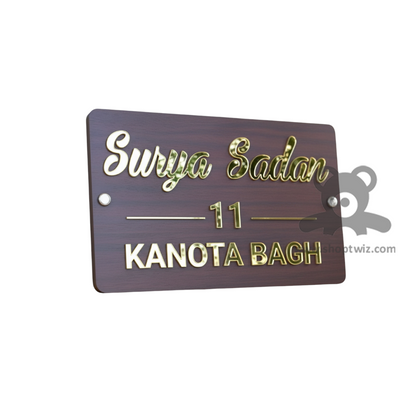 ShopTwiz Rectangle Wood Golden Letters Name Plate for House and Office