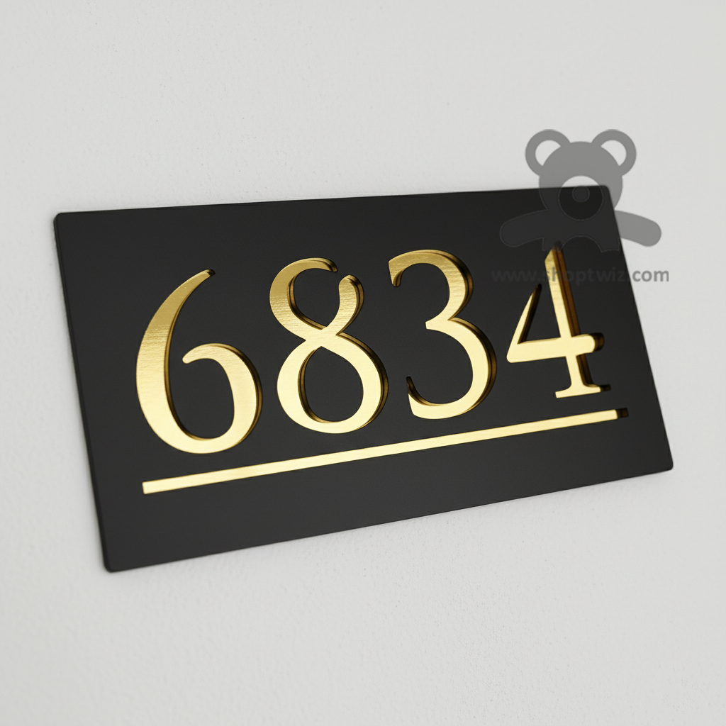 ShopTwiz Rectangle Golden and Black Acrylic Name Plate for House and Office