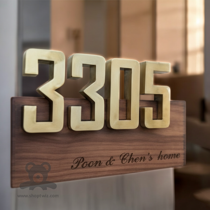 ShopTwiz Rectangle Wood with Golden Letter Design Name Plate for House and Office