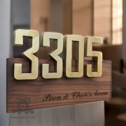 ShopTwiz Rectangle Wood with Golden Letter Design Name Plate for House and Office