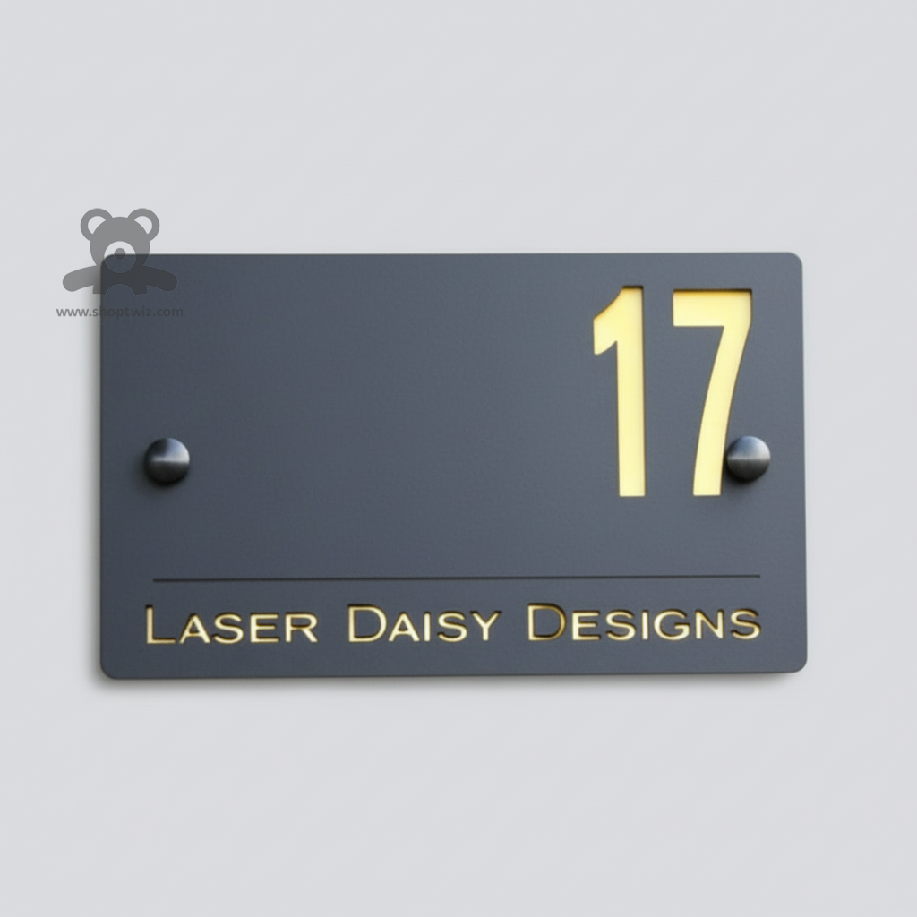 ShopTwiz Rectangle Black Golden Letter Name Plate for House and Office