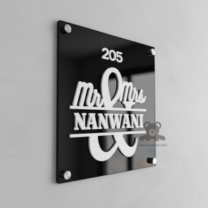 ShopTwiz Square Black Acrylic White Letter Name Plate for House and Office
