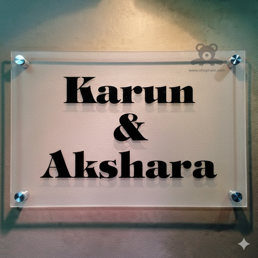 ShopTwiz Square Transparent Acrylic Black Letter Name Plate for House and Office