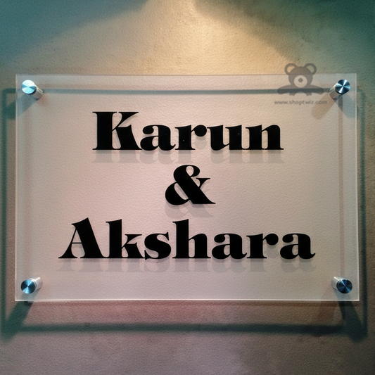 ShopTwiz Square Transparent Acrylic Black Letter Name Plate for House and Office