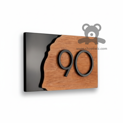 ShopTwiz Rectangle Black Wood Design Black Letter Name Plate for House and Office