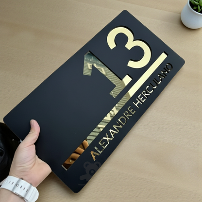 ShopTwiz Rectangle Black Golden Letter Name Plate for House and Office