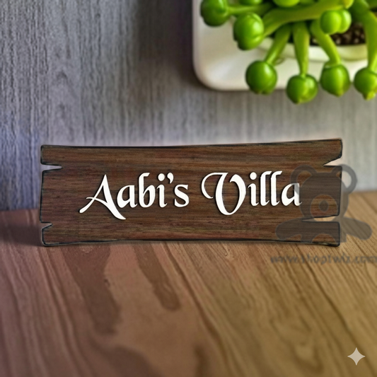 ShopTwiz Rectangle Wood White Letter Name Plate for House and Office