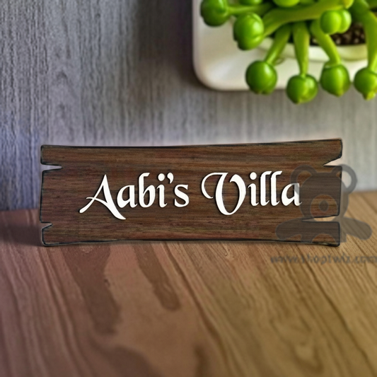 ShopTwiz Rectangle Wood White Letter Name Plate for House and Office
