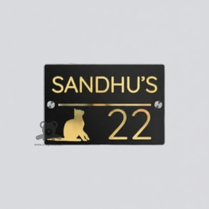 ShopTwiz Square Black and Golden Letter Cat Name Plate for House and Office