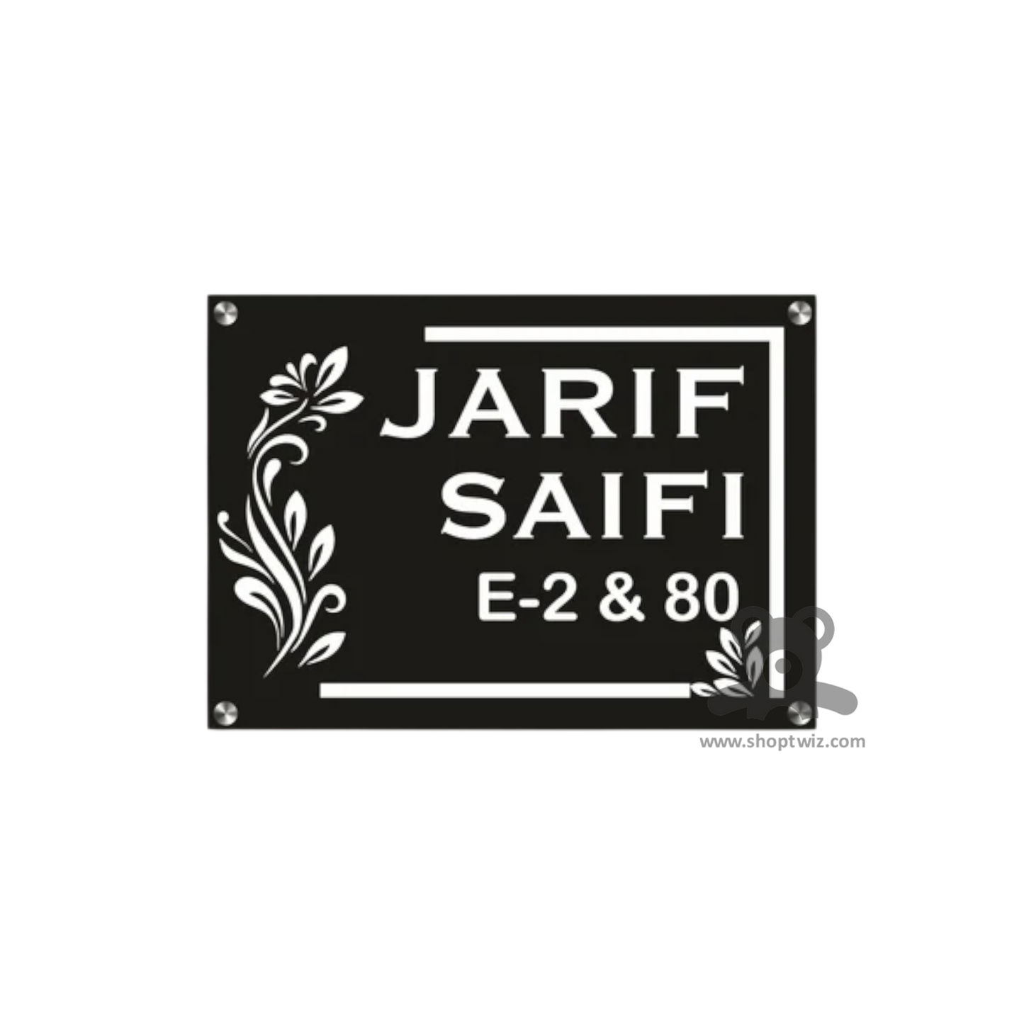 ShopTwiz Square Black White Letter and Design Name Plate for House and Office