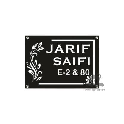 ShopTwiz Square Black White Letter and Design Name Plate for House and Office