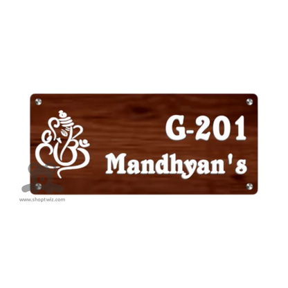 ShopTwiz Rectangle Wood White Letter Ganesh Name Plate for House and Office
