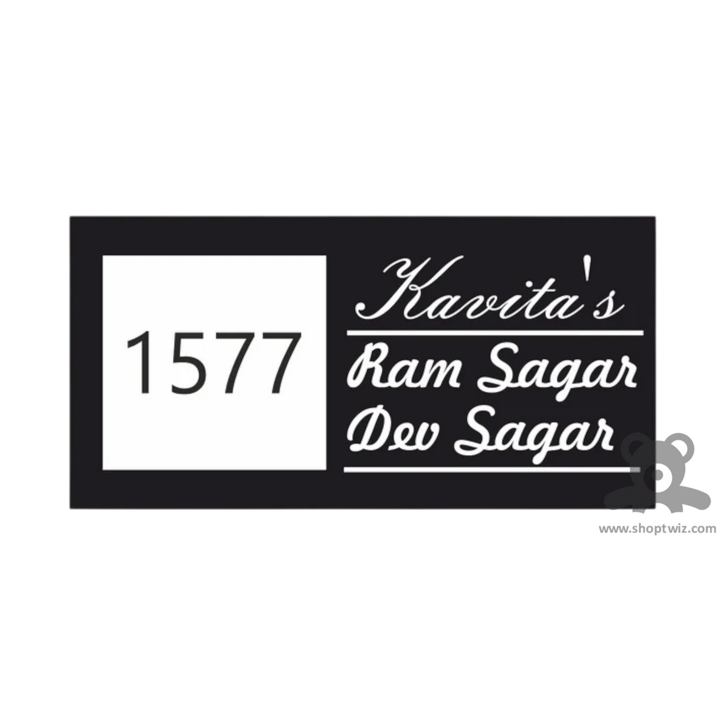 ShopTwiz Rectangle Black White Letter and Design Name Plate for House and Office