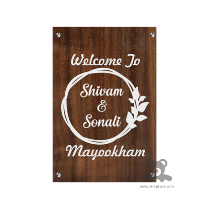 ShopTwiz Rectangle Wood White Letter and Design Name Plate for House and Office