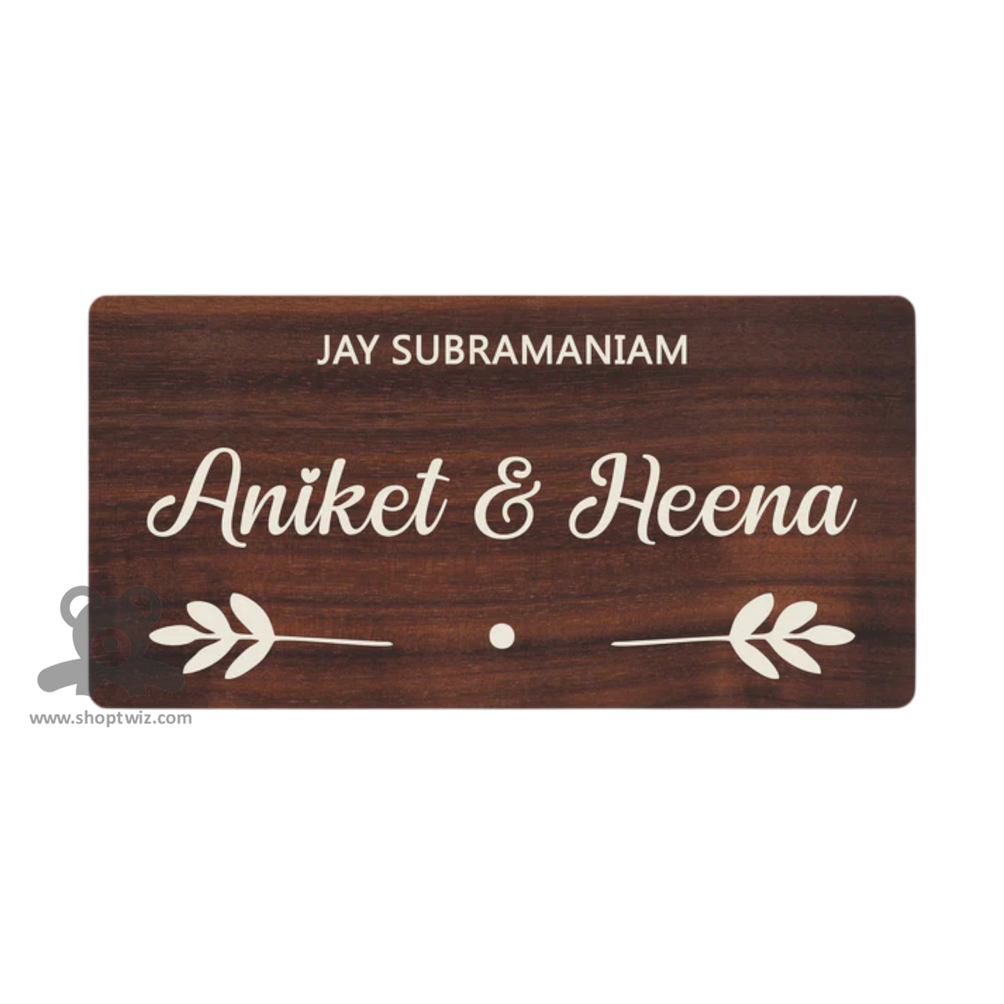 ShopTwiz Rectangle Wood White Design Letter Name Plate for House and Office