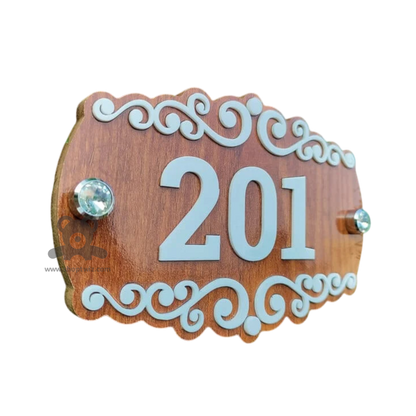 ShopTwiz Rectangle Wood Design White Design and Letter Name Plate for House and Office