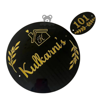 ShopTwiz Circle Black Golden Design and Letter Name Plate for House and Office