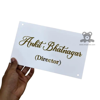 ShopTwiz Rectangle White Golden Letter Name Plate for House and Office