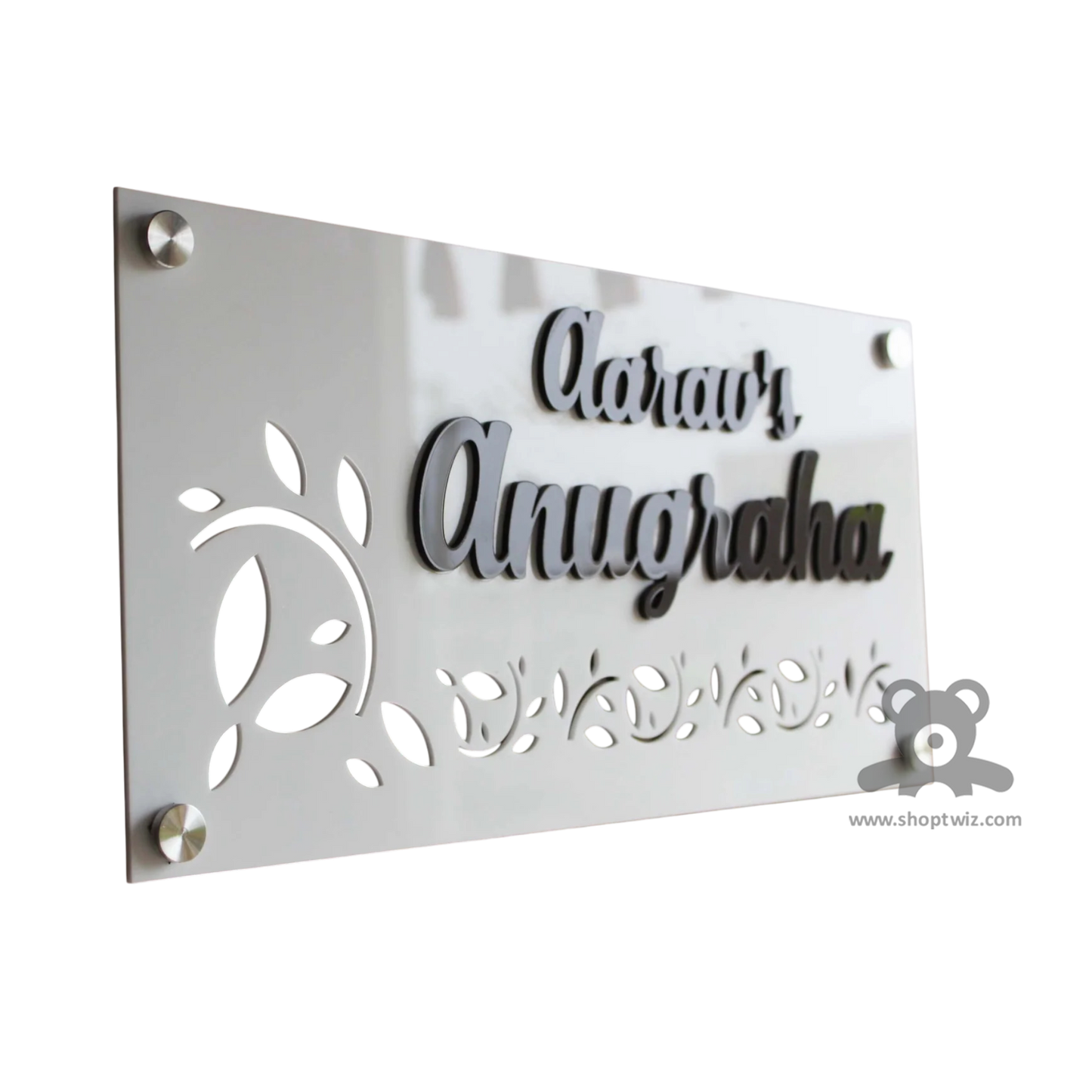 ShopTwiz Rectangle White and Black Letter Name Plate for House and Office