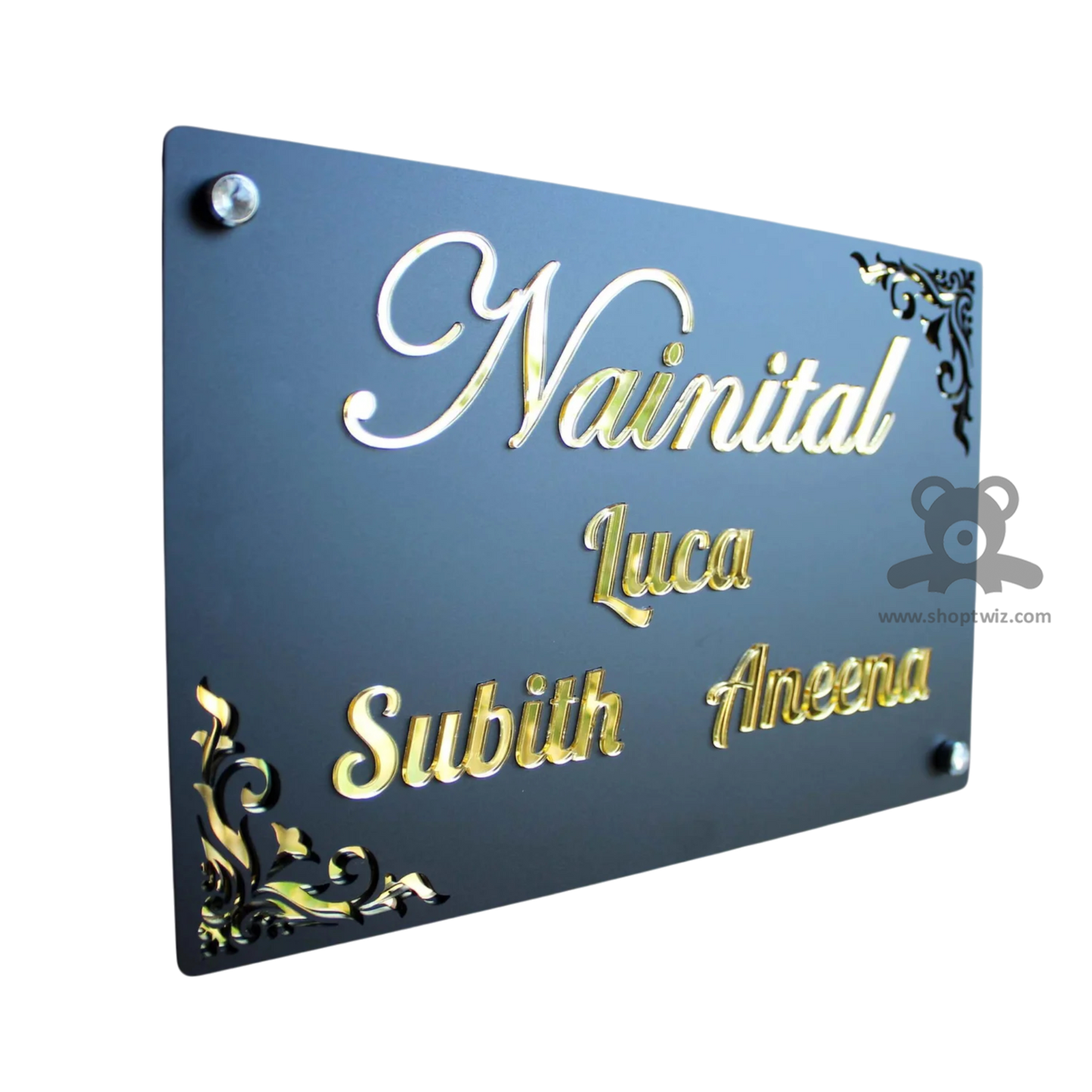 ShopTwiz Rectangle Black Design and Golden Letter Name Plate for House and Office