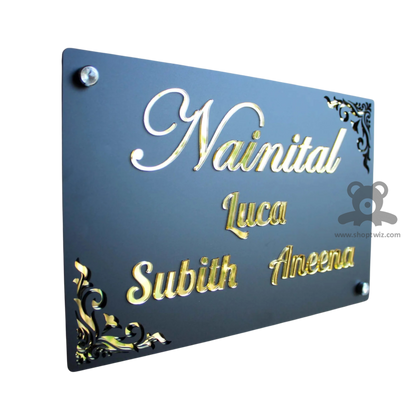 ShopTwiz Rectangle Black Design and Golden Letter Name Plate for House and Office