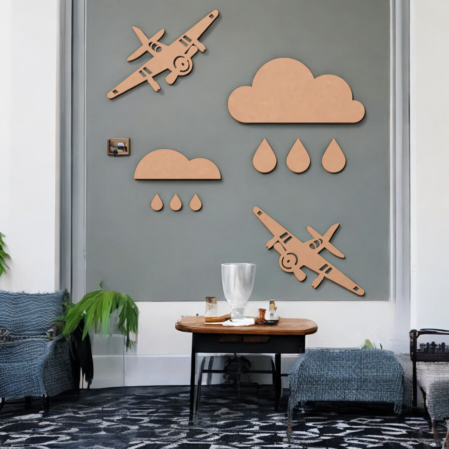 Aerplane with cloud MDF Wall Art For Home Decoration ,Living Room Bedroom Kids Room