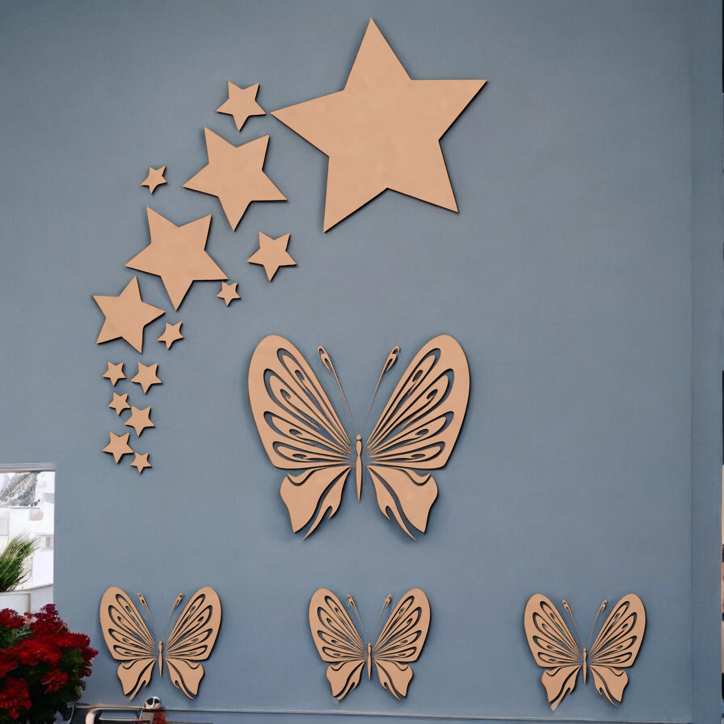 Butterfly With Stars MDF Wall Art For Home Decoration ,Living Room Bedroom Kids Room