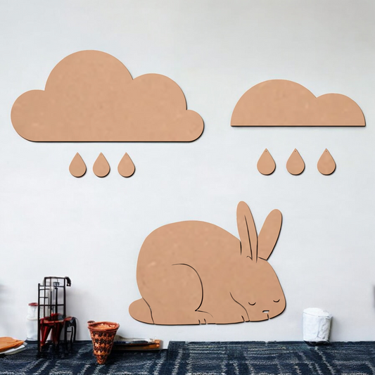 Sleeping Bunny Art MDF Wall Art For Home Decoration ,Living Room Bedroom Kids Room