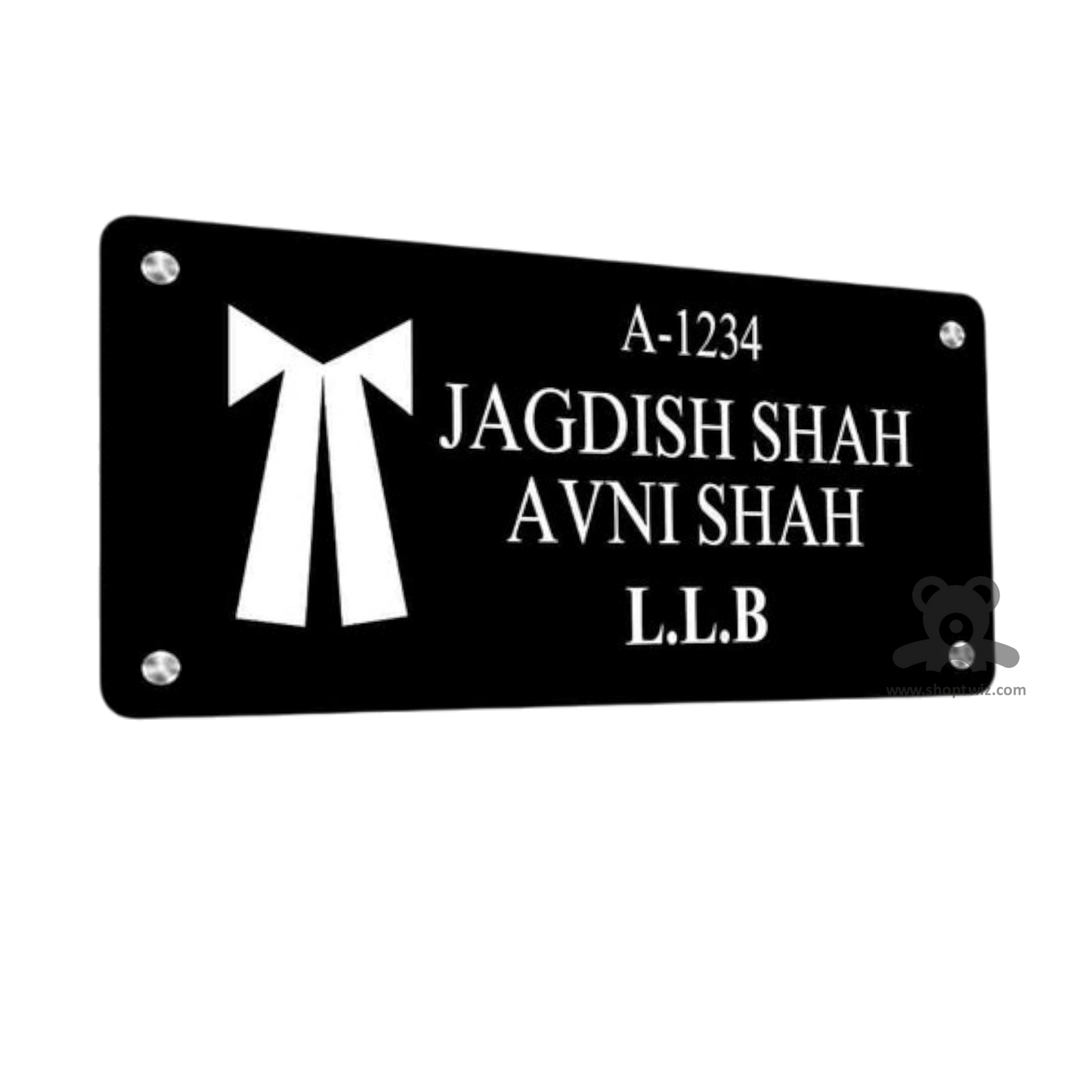 ShopTwiz Rectangle Black White Advocate and Letter Name Plate for House and Office