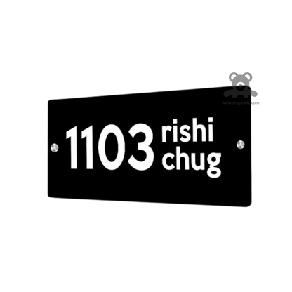 ShopTwiz Rectangle Black Acrylic and White Letters Name Plate for House and Office