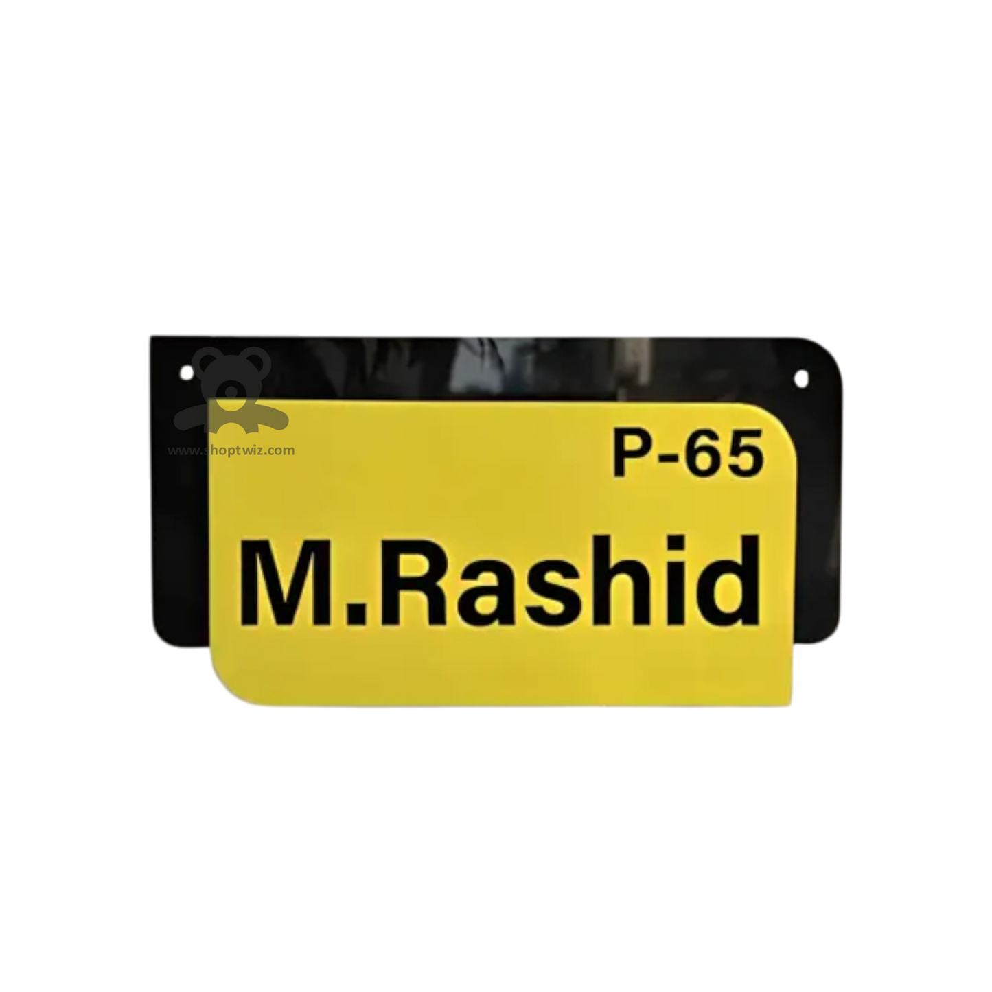 ShopTwiz Rectangle and Golden Acrylic with Black Letter Name Plate for House and Office